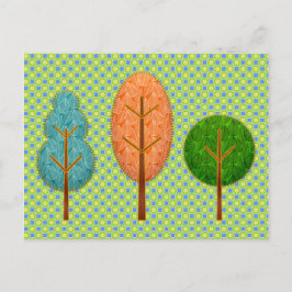 Postal Árboles verdes Verde azulados naranjas con punto d