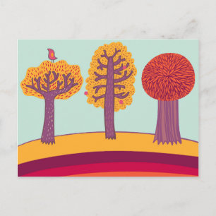 Postal Árboles Y Aves De Otoño