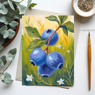 Postal Arbusto de Arándanos   Pintura en Acuarela de Frut