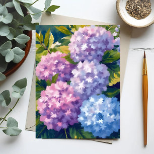 Postal Arbusto de Hortensia Morada   Pintura Aquarela Flo
