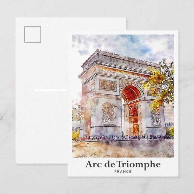 Postal Arc de Triomphe France Art Watercolor Sketch (Anverso / Reverso)