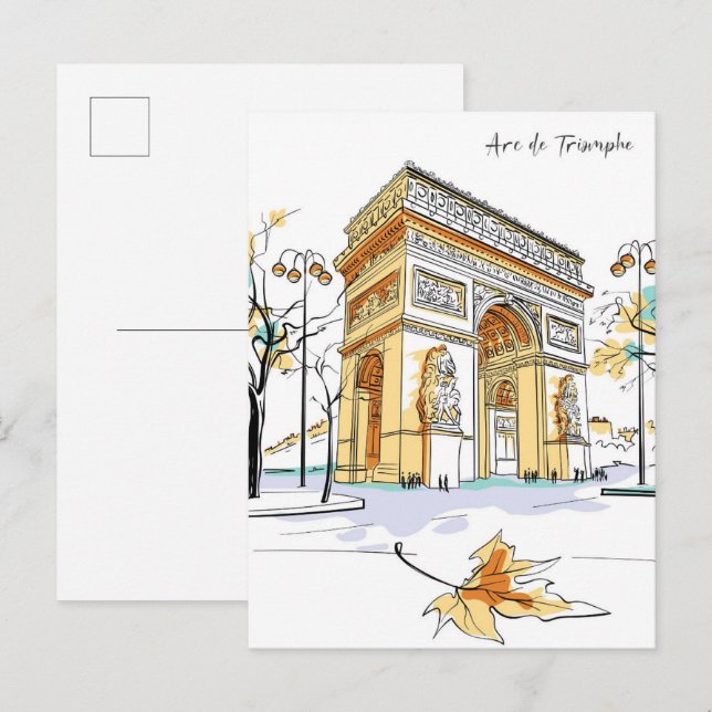 Postal Arc de Triomphe París Francia Ilustracion Viaje (Anverso / Reverso)