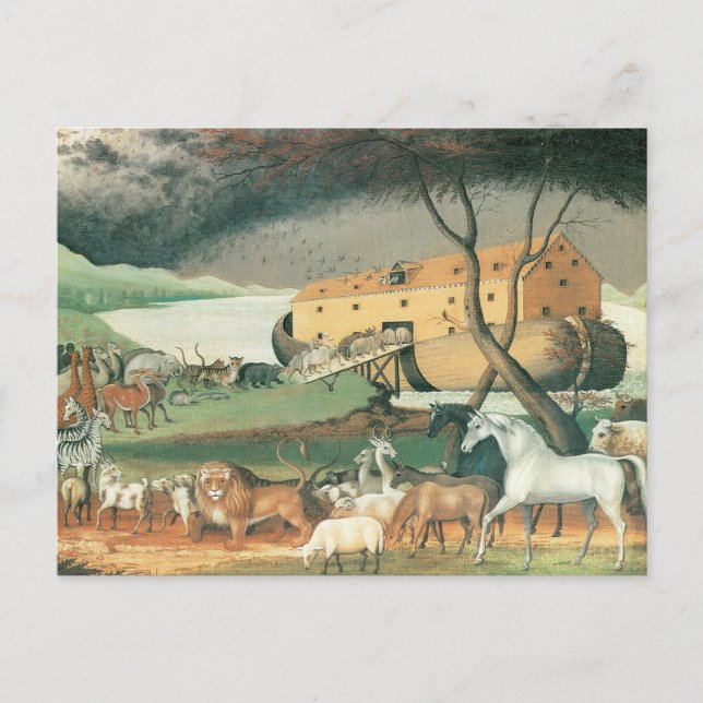 Postal Arca de Noé de Edward Hicks, arte folclórico vinta (Anverso)