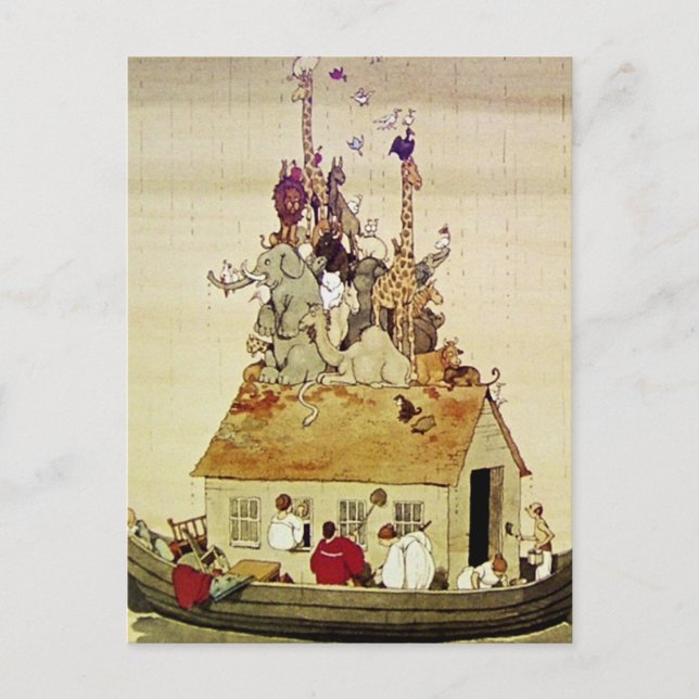Postal "Arca de Noé" por W Heath Robinson (Anverso)