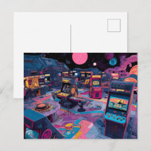 Postal Arcade Retro Futurista en el Espacio Exterior