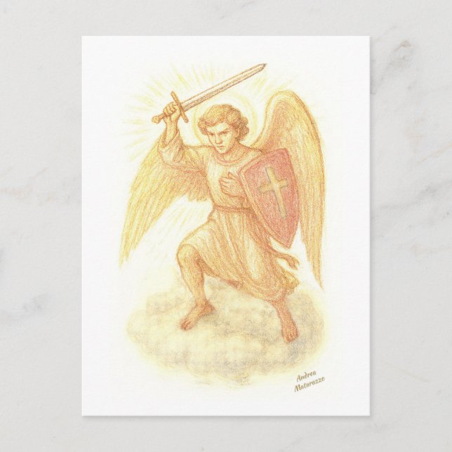 Postal Arcángel con espada (Anverso)