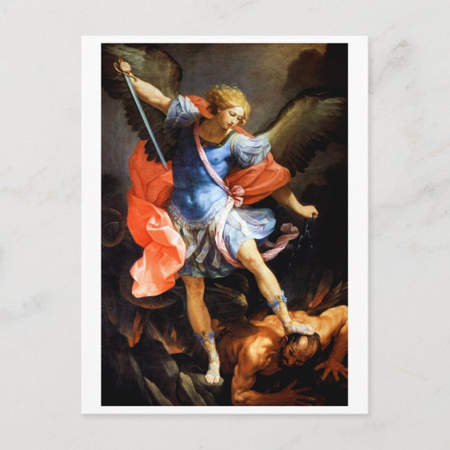 Postal Arcángel Michael tramples Satan, Guido Reni (Anverso)