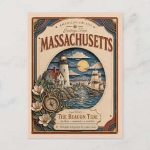 Postal Arcanos Americanos de Massachusetts Recorte de Pap
