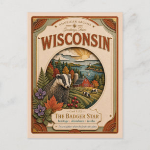 Postal Arcanos Americanos de Wisconsin Recortados en Pape