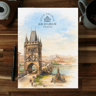 Postal Arch Linux, Praga, República Checa    Acuarela