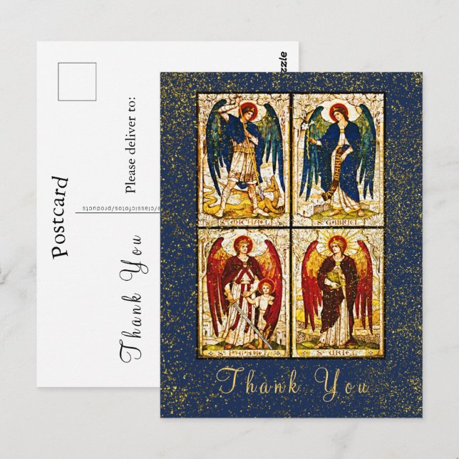Postal Archangel Michael Gold Purpurina Navy Blue Gracias (Anverso / Reverso)