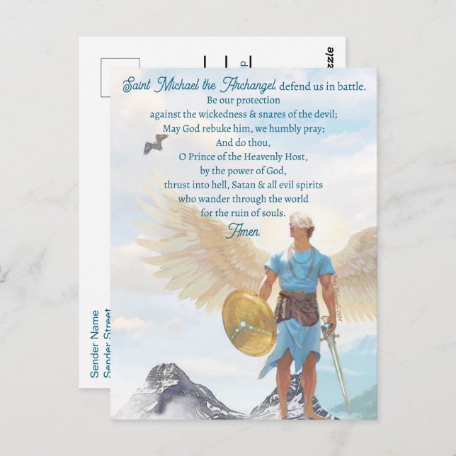 Postal Archangel Michael Protection Courage Blue Prayer (Anverso / Reverso)