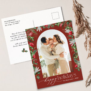 Postal Arco Botánico Rojo Borgoña Moderno 1 Festividad Fo