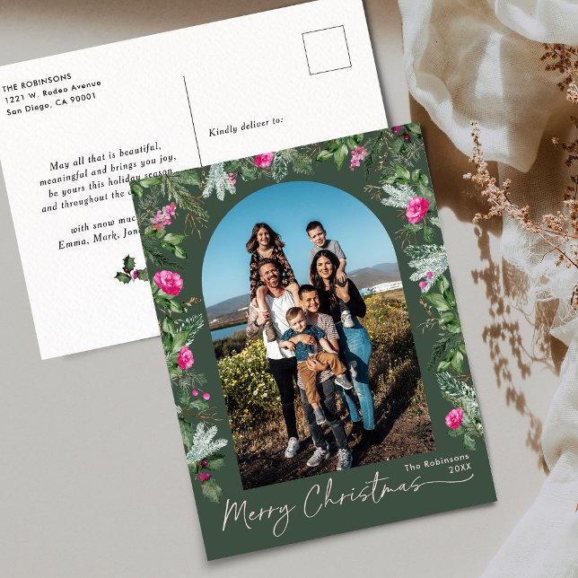 Postal Arco botánico verde moderno Feliz Navidad (Subido por el creador)