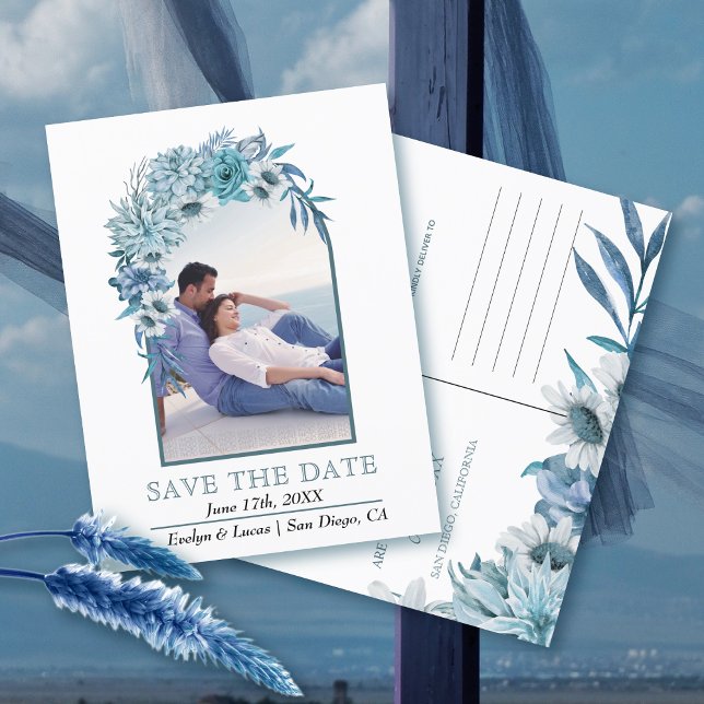 Postal Arco con flores azules y hojas de otoño boda (Subido por el creador)