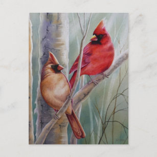 Postal Arco de agua del cardenal rojo del norte de pájaro