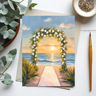Postal Arco de boda de playa floral acuarela