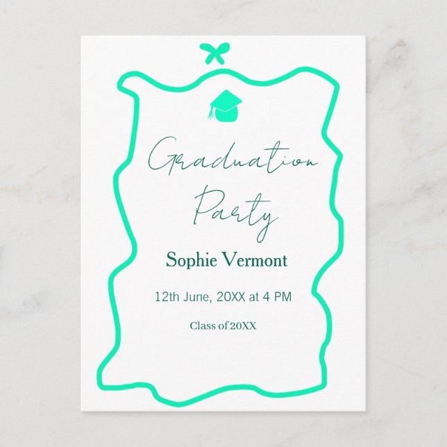 Postal arco de fiesta de graduación verde pastel frontera (Anverso)