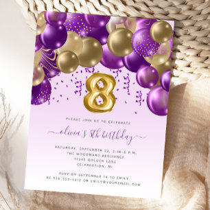 Postal Arco de Globos Morado Dorado Fiesta de Cumpleaños 
