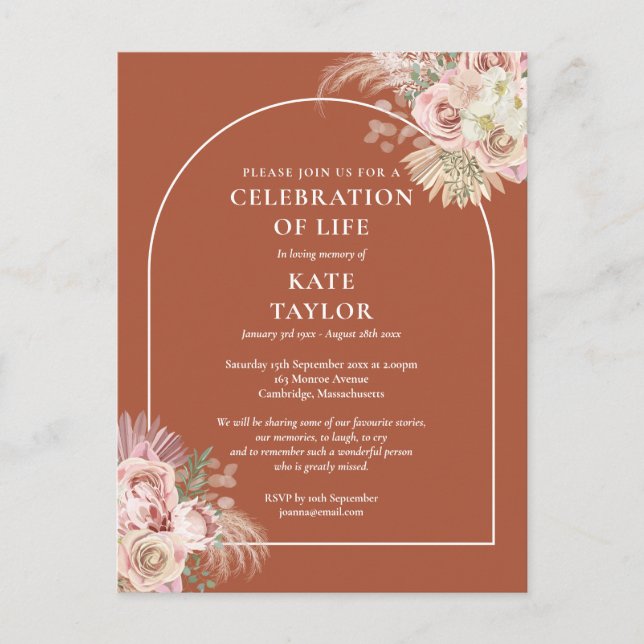 Postal Arco de hierba de Pampas Celebración de la vida Fu (Anverso)