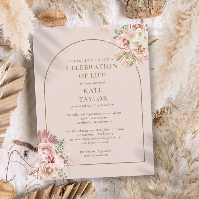 Postal Arco de hierba de Pampas Celebración de la vida Fu (Pampas Grass Arch Celebration Of Life Funeral Postcard)