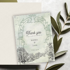 Postal Arco de Jardín Verde Salvia Agradecimiento de Boda