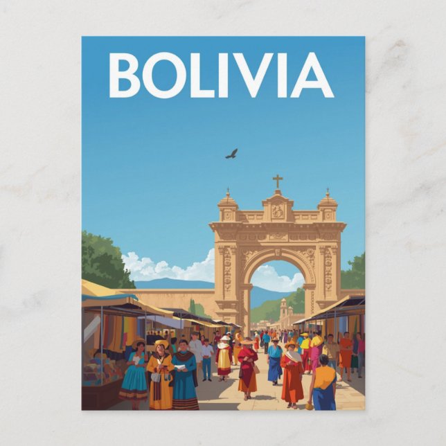 Postal Arco de Mercado de Bolivia Retro (Anverso)