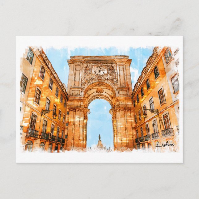Postal Arco de Portugal, Lisboa y la Rua Augusta (Anverso)