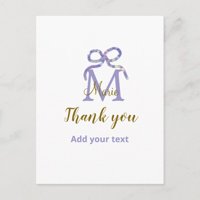 Postal Arco de purpurina morada agregar letra de monogram (Anverso)