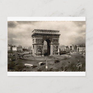 Postal Arco de Triunfo de París Vista Callejera Vintage