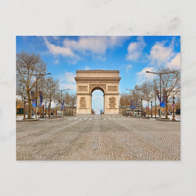 Postal Arco de triunfo en los Campos Elíseos en París, Fr (Anverso)