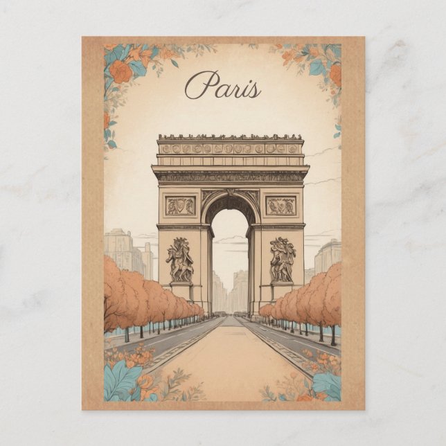 Postal Arco De Triunfo París Francia Viaje Floral (Anverso)