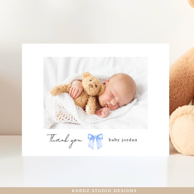 Postal Arcoíris Azul Foto Agradecimiento Moderno para Bab (Front of Postcard shown, add your baby's name and picture. Personalize the message on the back.)