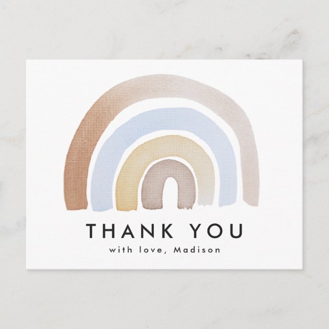Postal Arcoiris azul y marrón lindo gracias (Anverso)