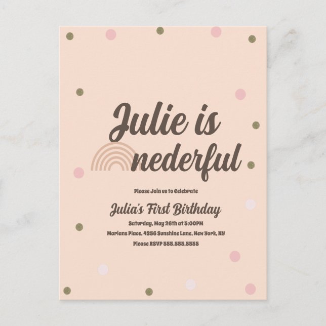 Postal Arcoíris Bohemio Primera Cumpleaños Onederful Conf (Anverso)