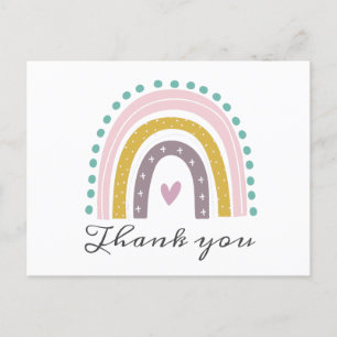 Postal Arcoíris, Boho, Rosa, Verde Acuático, Corazones, O