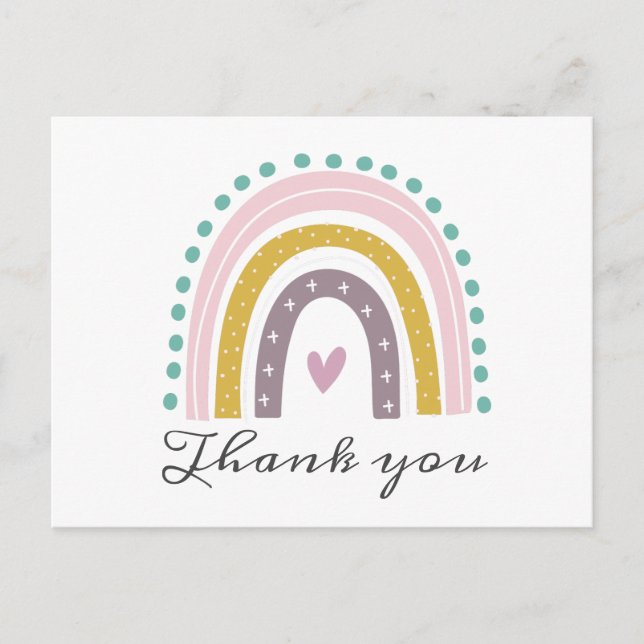 Postal Arcoíris, Boho, Rosa, Verde Acuático, Corazones, O (Anverso)