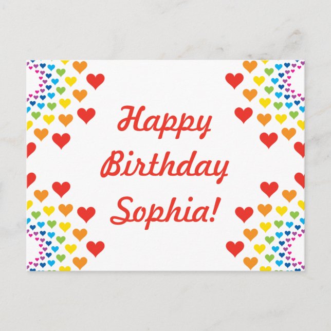 Postal Arcoiris bonito de corazones - Feliz cumpleaños (Anverso)
