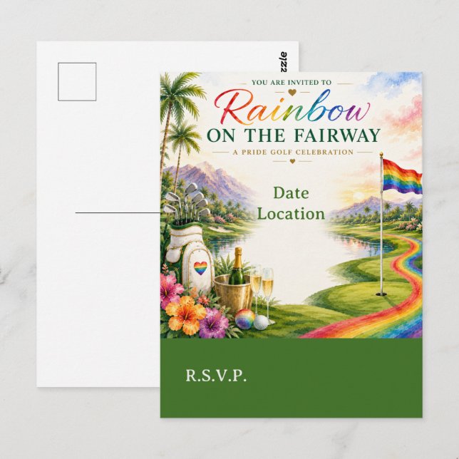Postal Arcoíris de Golf en la Celebración de Golf Pride e (Anverso / Reverso)