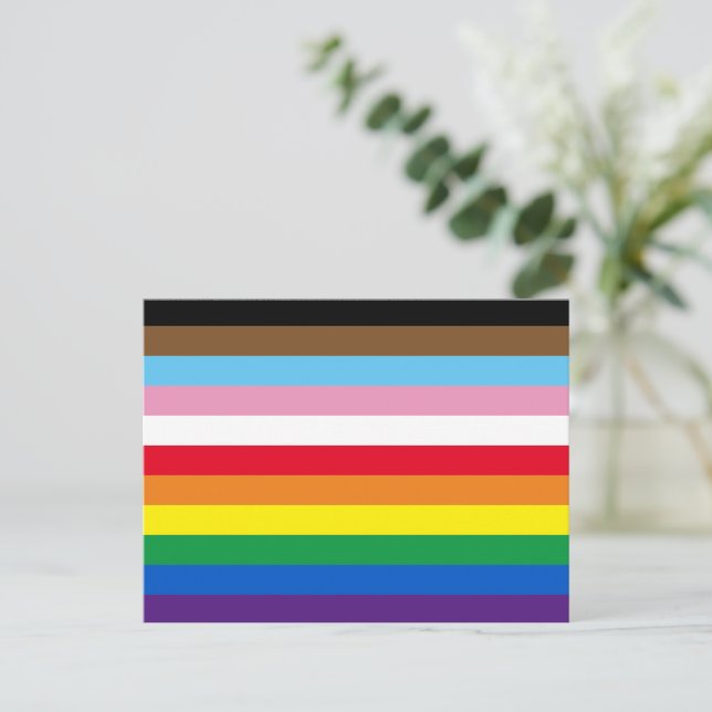 Postal Arcoiris de Lgbtq 11 franjas incluida bandera del  (Anverso de pie)