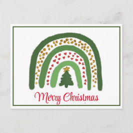 Postal Arcoíris de Navidad brillo rojo dorado verde