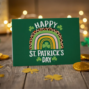 Postal Arcoíris del Día de San Patricio Feliz con Trébole