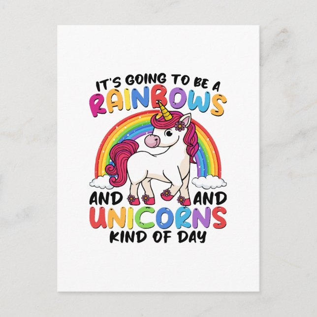 Postal arcoíris divertido unicornio lindo (Anverso)