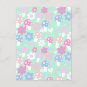 Postal Arcoiris, Hongos Y Flores Cutos