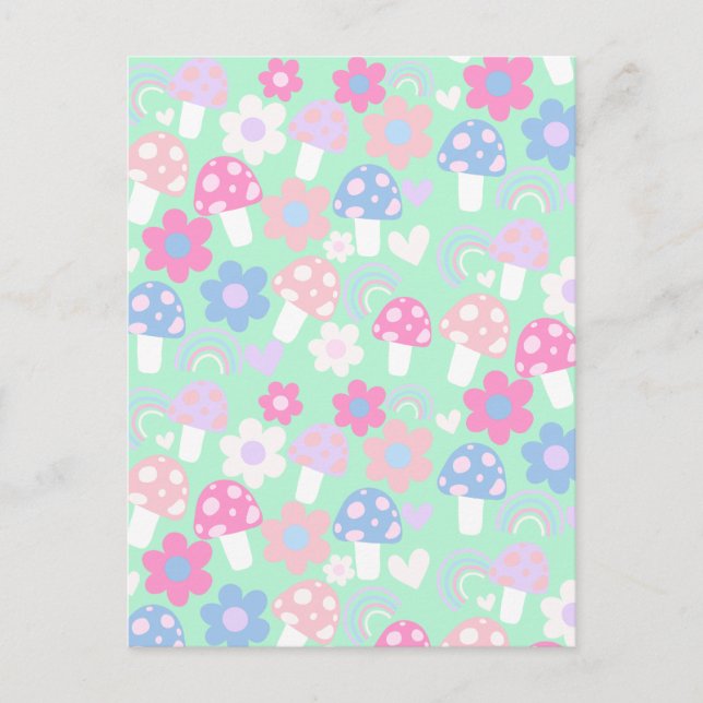 Postal Arcoiris, Hongos Y Flores Cutos (Anverso)