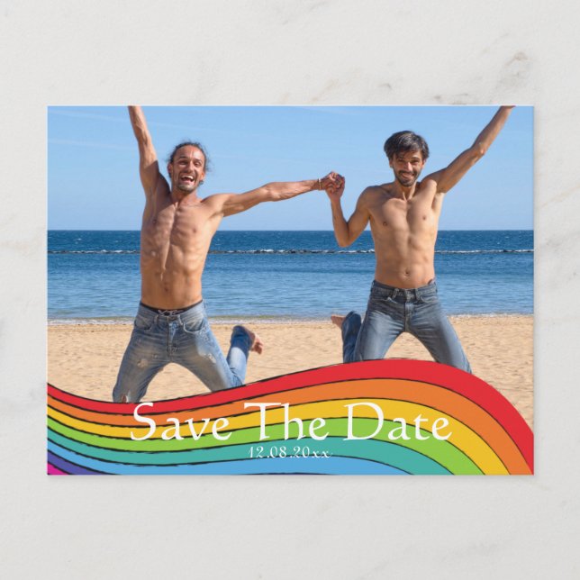 Postal Arcoiris La misma foto de género Boda salva la fec (Anverso)