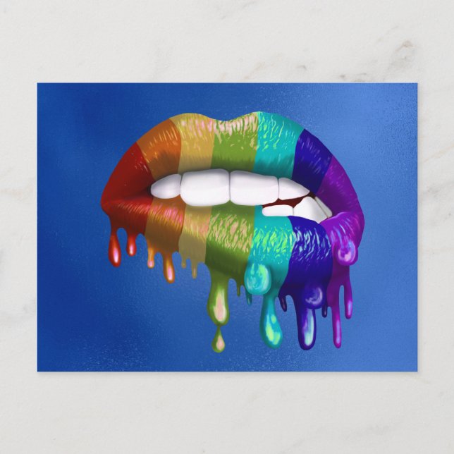 Postal Arcoíris Mordiendo Labios goteando Orgullo (Anverso)