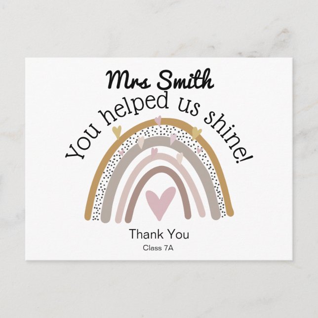Postal Arcoiris por regalo de profesor de agradecimiento (Anverso)