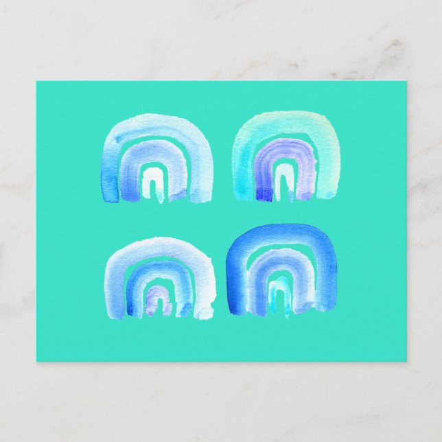 Postal Arcoiris retro Blue Pastel (Anverso)
