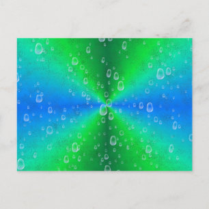 Postal Arcoiris verde azul con gotas de lluvia